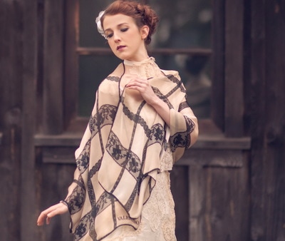 BUY 3 AND RECEIVE 1 AT 20% OFF ~ 'Sophisticated Evening Lace ~ Beige' Signature Valentino Silk Stole Wraps